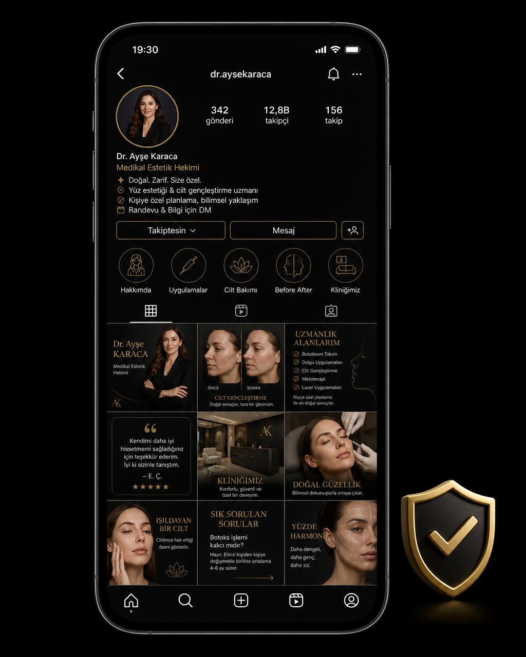 Premium klinik Instagram profili örneği